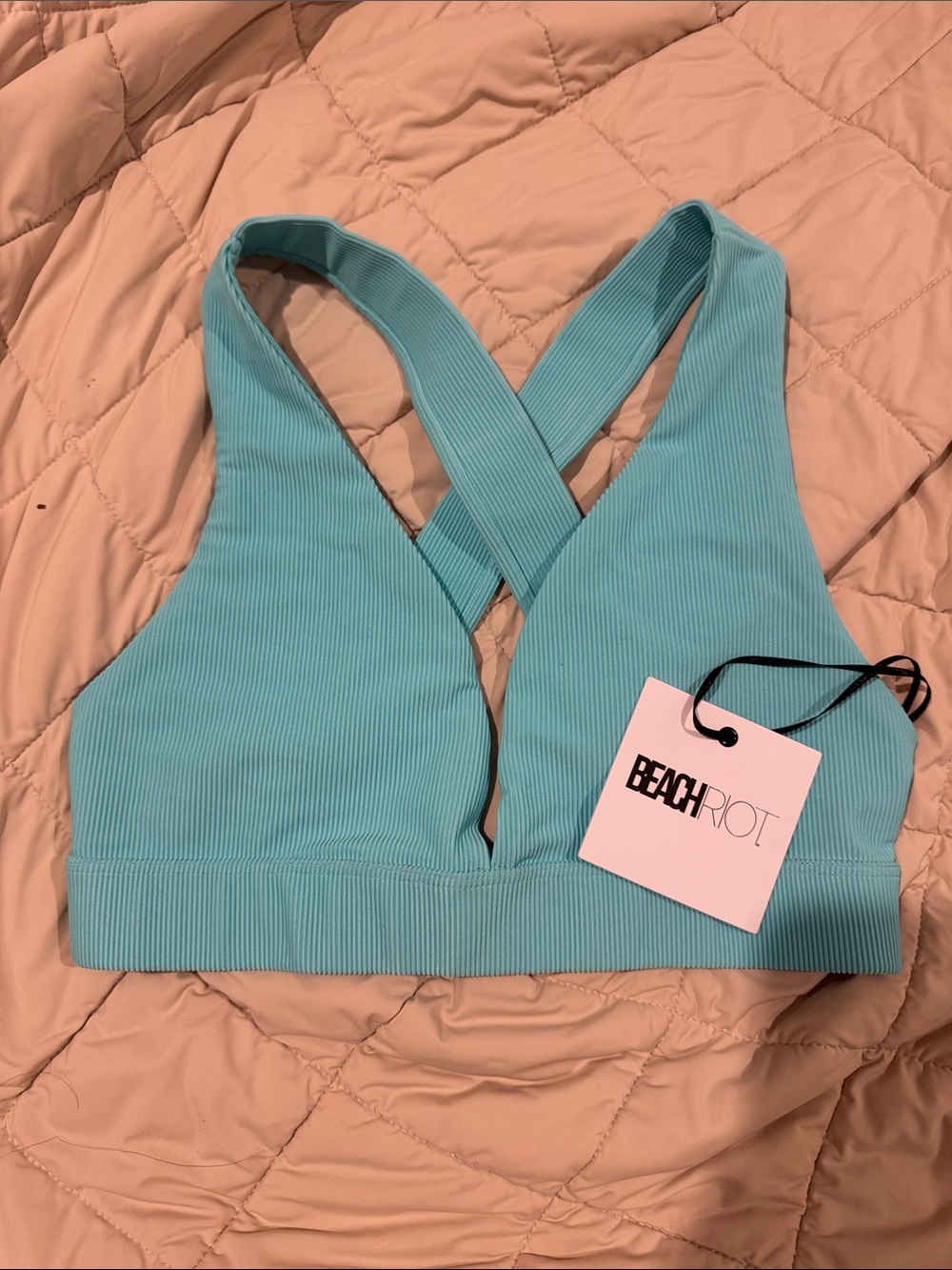 Beach Riot Ribbed Crossback Bralette - Aqua Blue